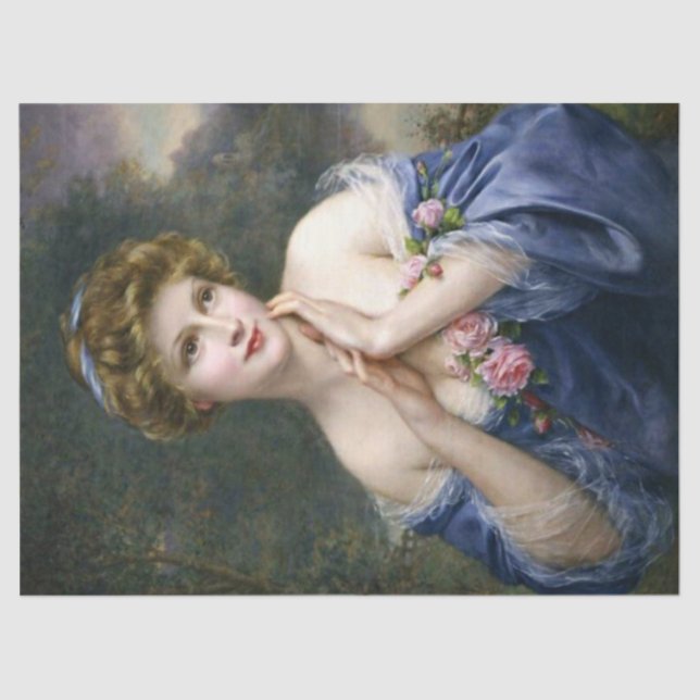 Vintage Beautiful Lady In Blue Decoupage Tissue Paper (Front)