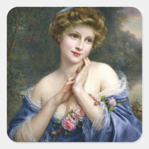 Vintage Beautiful Lady In Blue   Square Sticker