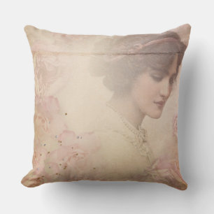 Vintage Beautiful Lady Throw Pillow