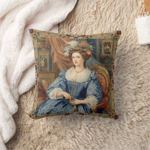 Vintage,Beautiful Noblewoman in a Blue Dress Cushion