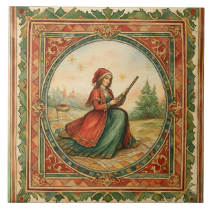 Vintage,Beautiful Princess,Christmas Pattern Ceramic Tile