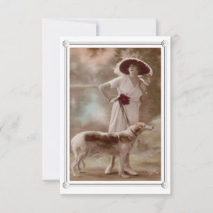 Vintage Beautiful Woman and Dog Card