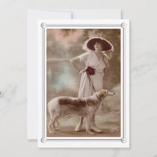 Vintage Beautiful Woman and Dog Card (Front)