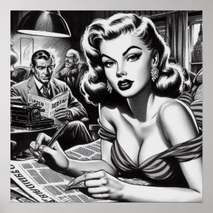 Vintage Beautiful Woman Illustration Poster