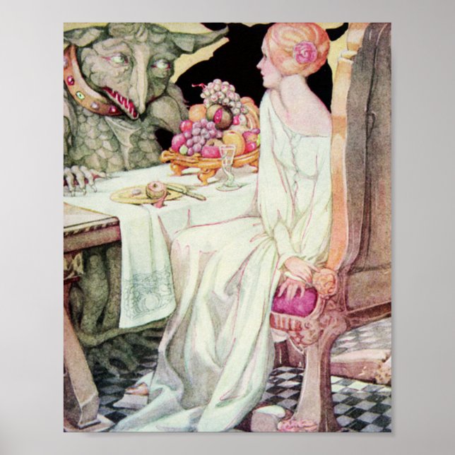 Vintage Beauty and the Beast Illustration Poster (Front)