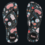 Vintage Beauty Cosmetics Bridesmaids Bride Custom Thongs<br><div class="desc">Cute pattern featuring colourful design, handmade by me! Perfect for a bridesmaid gift, for the bride on her wedding day or for a fun bachelorette or bridal shower gift! Click "personalise" above to edit it to add a name, initials or other text. Then click "edit using design tool" to change...</div>