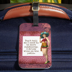 Vintage Beauty Drinking Wine Funny Luggage Tag