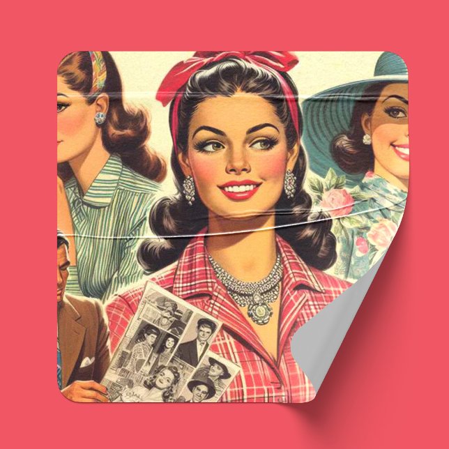 Vintage Beauty Fashion Girls Square Sticker (Creator Uploaded)