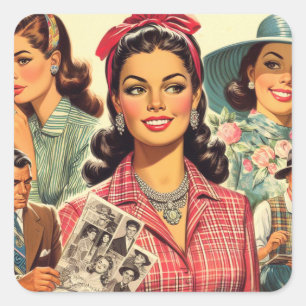 Vintage Beauty Fashion Girls Square Sticker