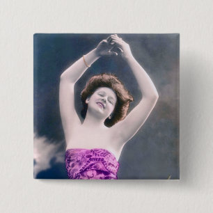 vintage beauty hands over head dancing 15 cm square badge