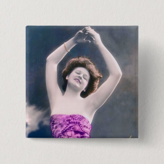 vintage beauty hands over head dancing 15 cm square badge