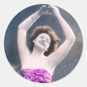 vintage beauty hands over head dancing classic round sticker