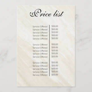 Vintage Beauty Salon Price List Menu