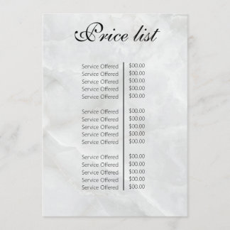 Vintage Beauty Salon Price List Menu