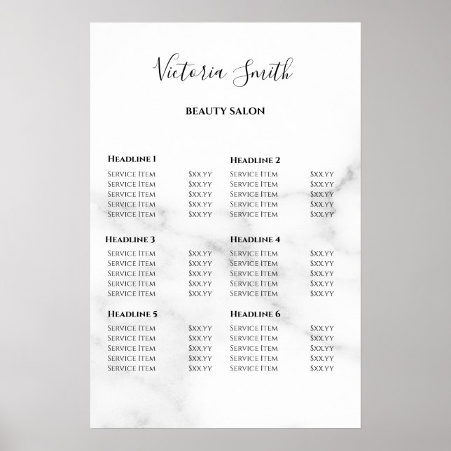 Vintage Beauty Salon Price List Poster (Front)