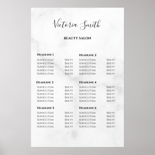 Vintage Beauty Salon Price List Poster (Front)