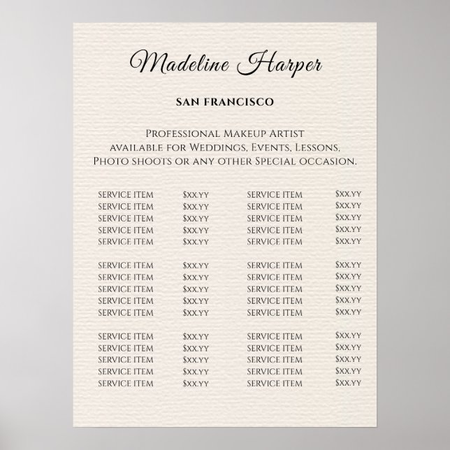 Vintage Beauty Salon Price List Poster (Front)