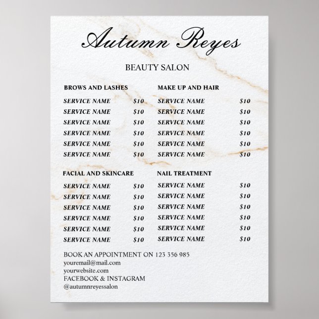 Vintage Beauty Salon Price List Poster (Front)