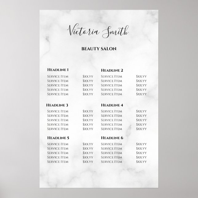 Vintage Beauty Salon Price List Poster (Front)