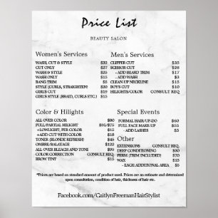 Vintage Beauty Salon Price List Poster