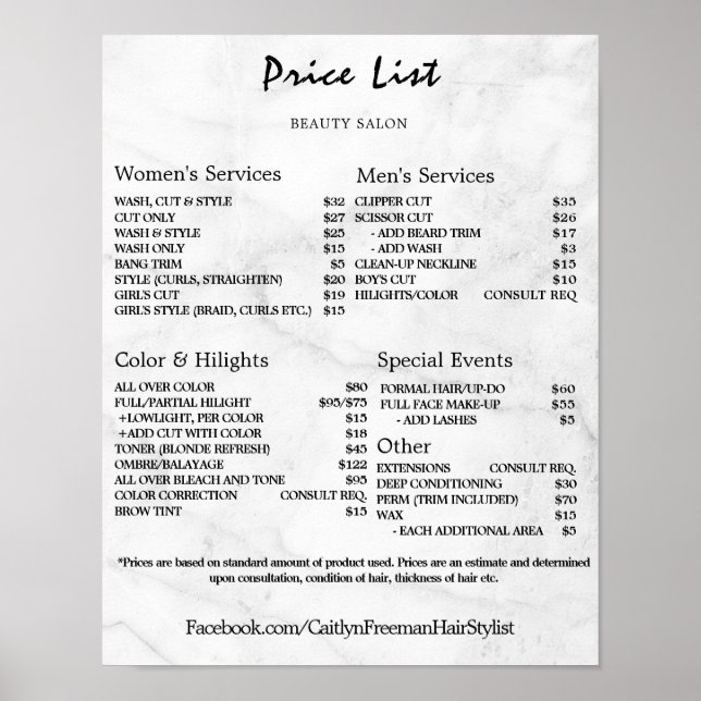 Vintage Beauty Salon Price List Poster (Front)