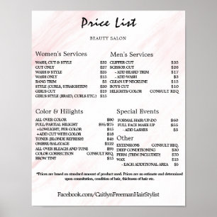 Vintage Beauty Salon Price List Poster