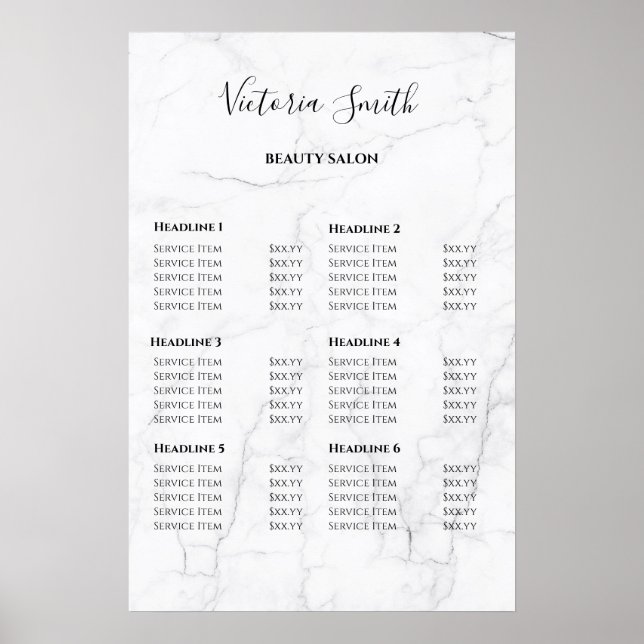 Vintage Beauty Salon Price List Poster (Front)