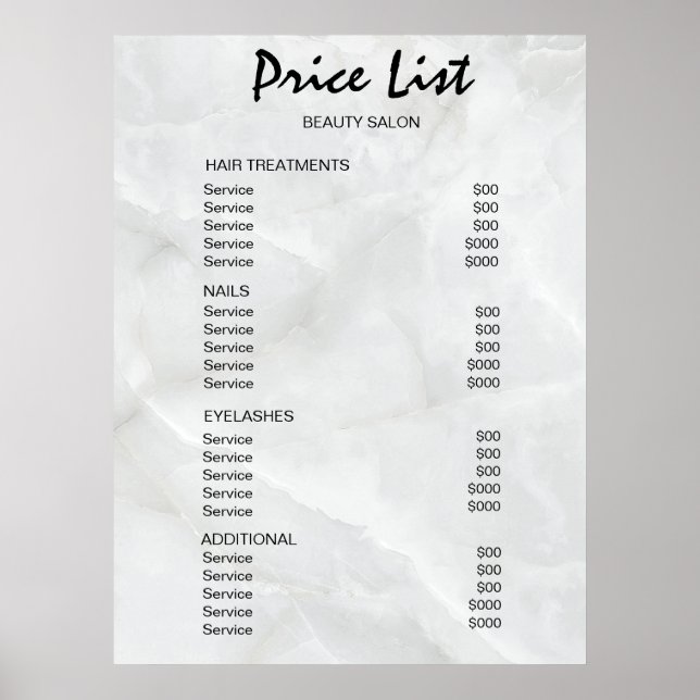 Vintage Beauty Salon Price List Poster (Front)