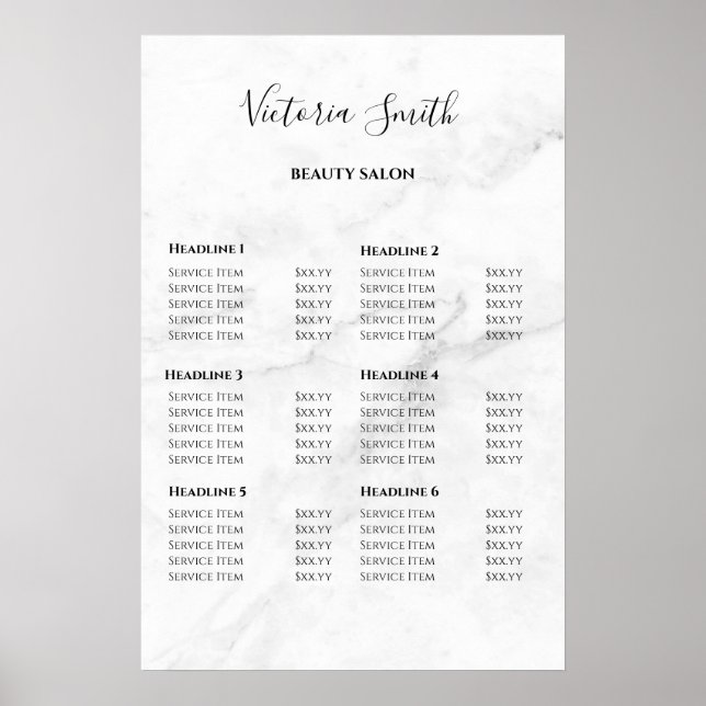 Vintage Beauty Salon Price List Poster (Front)