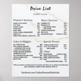 Vintage Beauty Salon Price List Poster