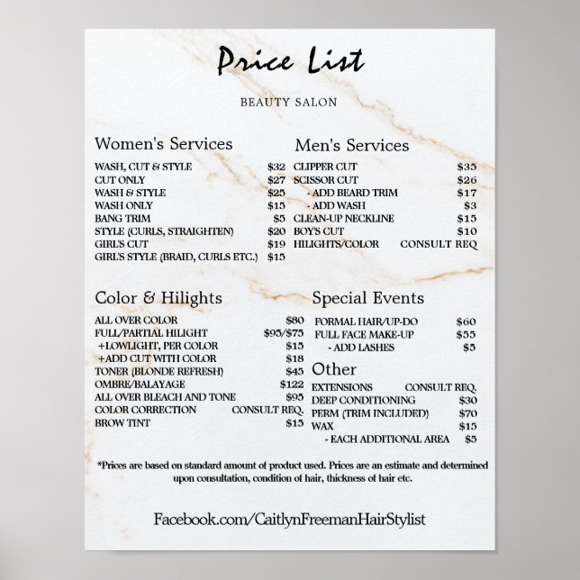 Vintage Beauty Salon Price List Poster (Front)
