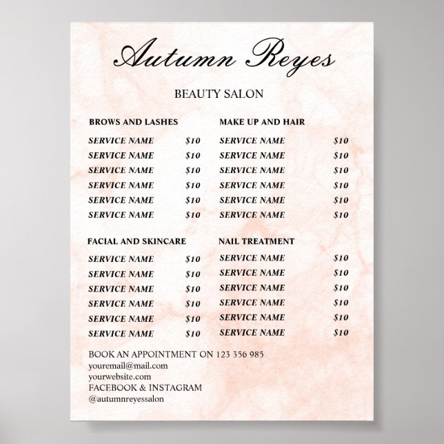Vintage Beauty Salon Price List Poster (Front)