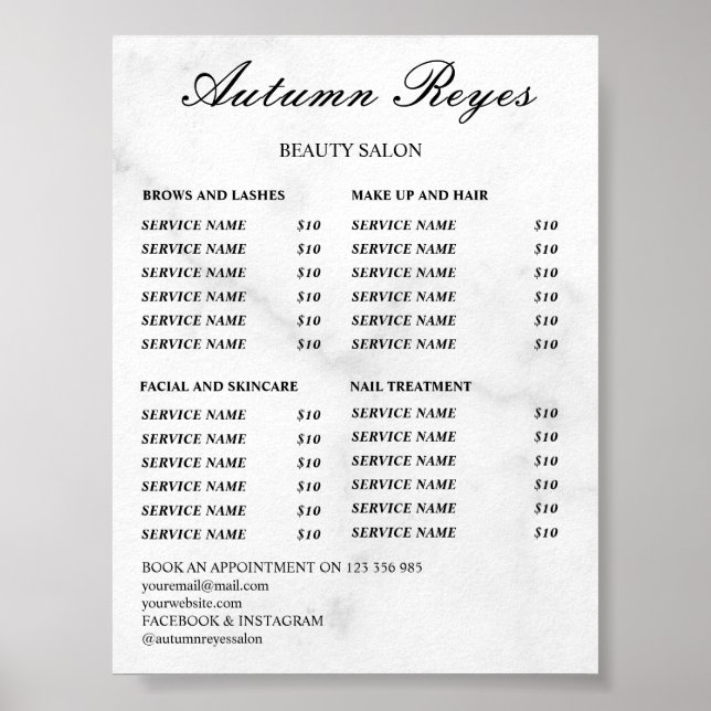 Vintage Beauty Salon Price List Poster (Front)