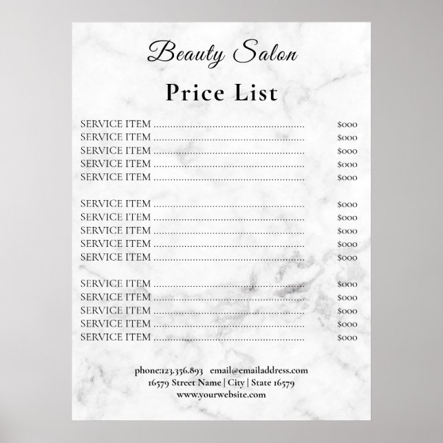 Vintage Beauty Salon Price List Poster (Front)