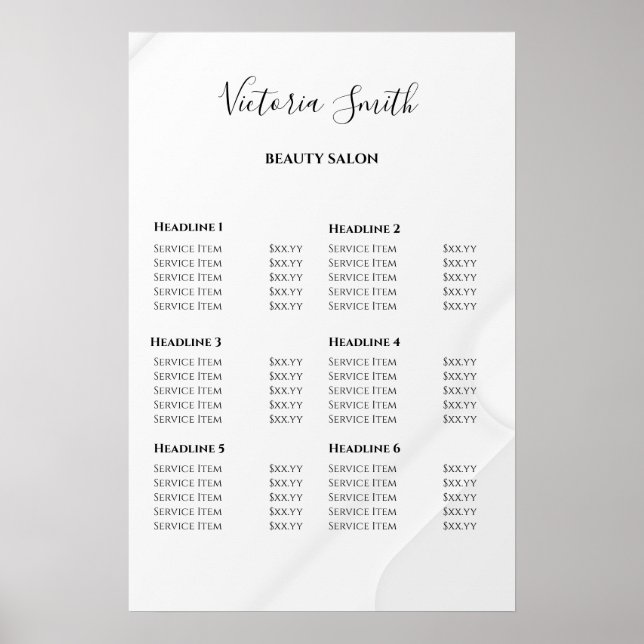 Vintage Beauty Salon Price List Poster (Front)