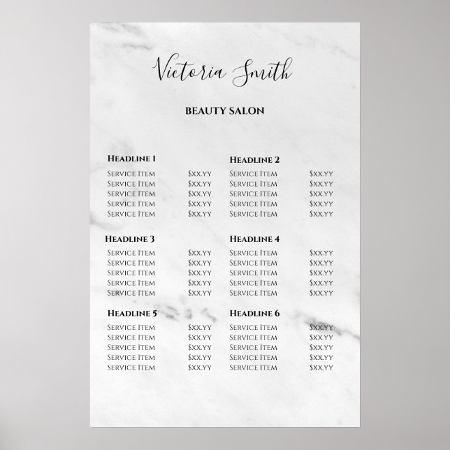 Vintage Beauty Salon Price List Poster (Front)