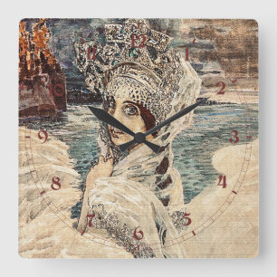 Vintage Beauty Swan Princess Vrubel Painting Square Wall Clock