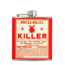 Vintage Bed Bug Killer Poison Label Odd Hip Flask
