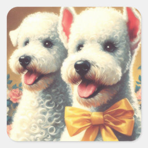 Vintage Bedlington Terrier Painting Square Sticker