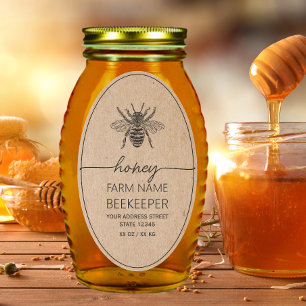 Vintage Bee 32 oz Queenline Honey Jar Kraft Label