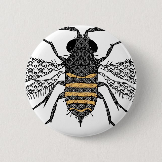 vintage bee 6 cm round badge (Front)