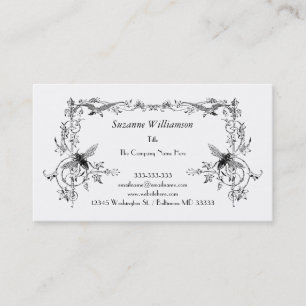 Vintage Bee and Bird Elegant Floral Scroll Custom Business Card