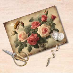 Vintage Bee and Butterfly With Pink Roses Tissue Paper