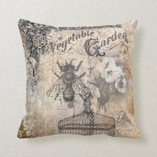 Vintage Bee and flower garden  Cushion