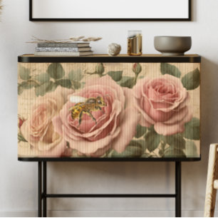 Vintage Bee and Pink Roses Decoupage Tissue Paper