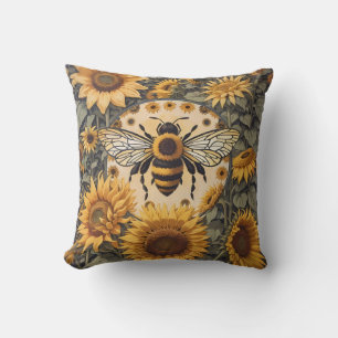 Vintage Bee and Sunflowers  Cushion