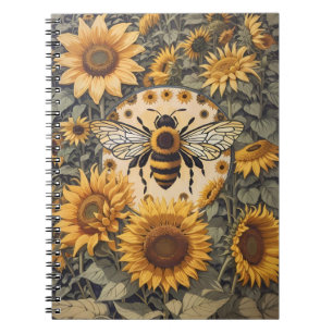 Vintage Bee and Sunflowers  Notebook