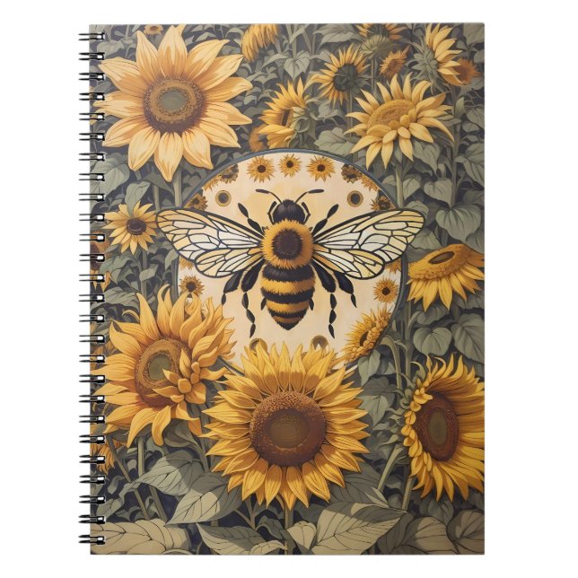 Vintage Bee and Sunflowers  Notebook (Front)