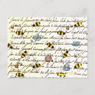 Vintage Bee and Tea Decoupage  Postcard