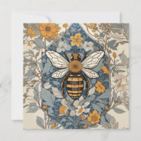 Vintage Bee and Wild Flowers